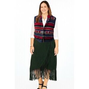 VTG West River Green Suede Fringe Skirt Boho Classic Western Cowboy Size M